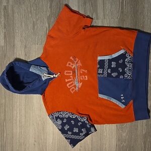 Polo Ralph Lauren Bandana Patchwork Short-Sleeve Fleece Pullover Hoodie (L)